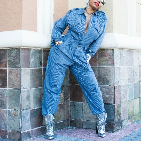 Vintage Pants - Vintage Denim Jumpsuit - Size Medium